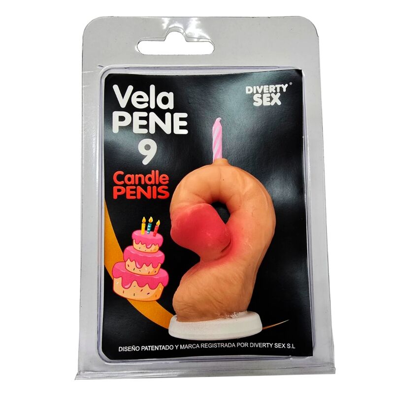 Candela a forma di pene nella forma del numero 9 colore carne di Diablo Picante