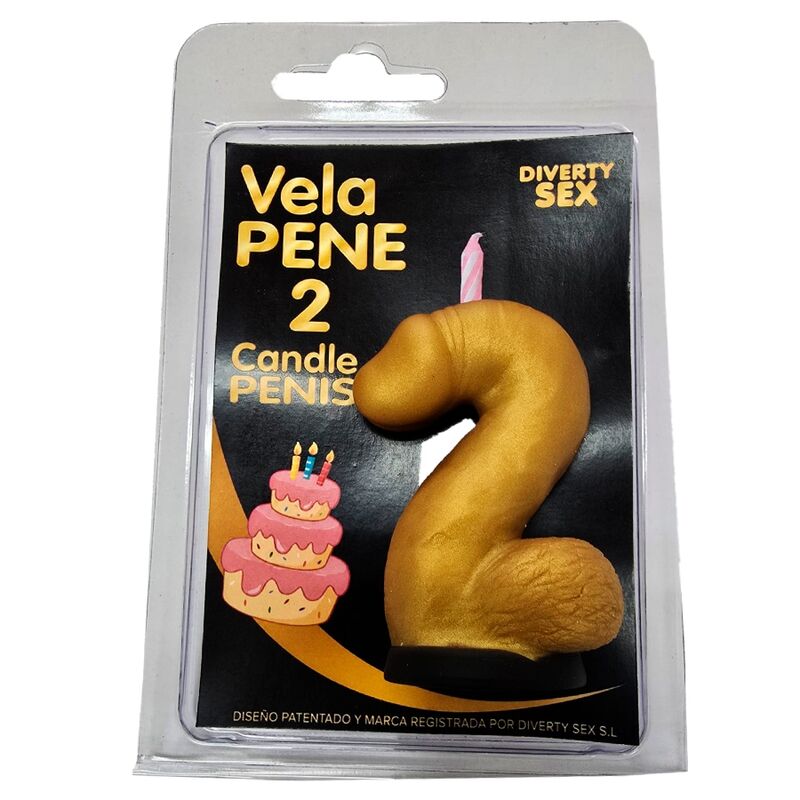 Candela a forma di pene nella forma del numero 2 colore oro di Diablo Picante