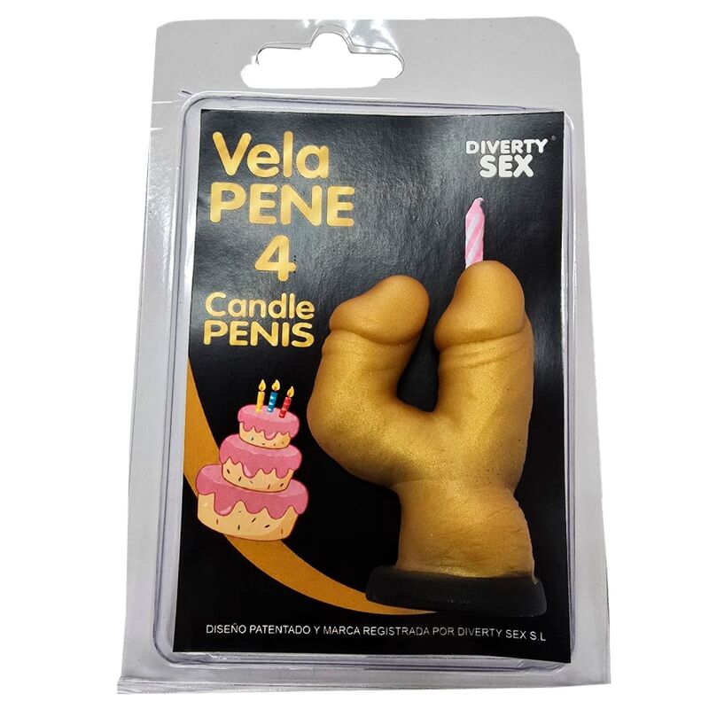 Candela a forma di pene nella forma del numero 4 colore oro di Diablo Picante