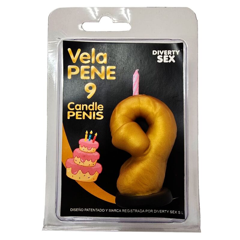 Candela a forma di pene, corrispondente al numero 9, colore oro di Spicy Devil