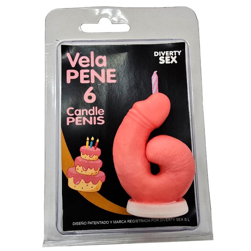 Candela a forma di pene a forma di numero 6 colore rosa di Diablo Picante