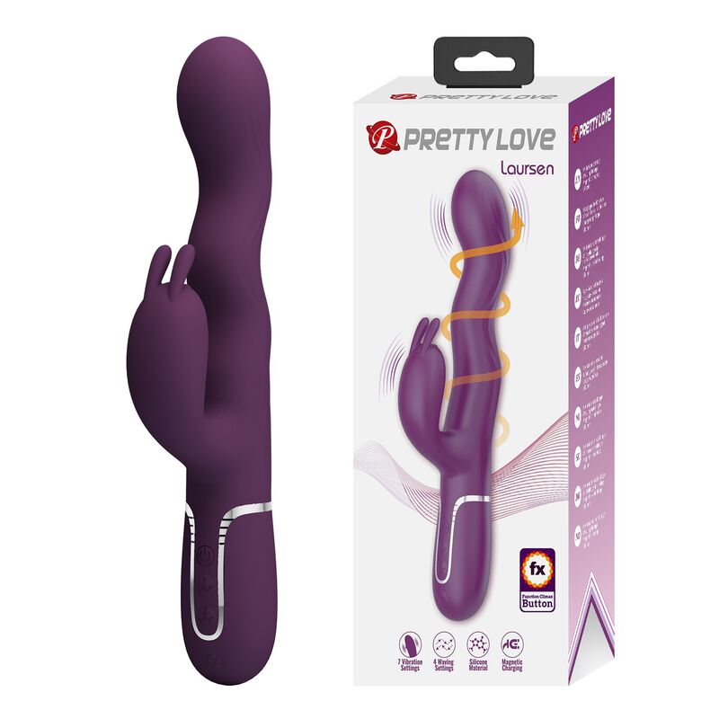 Vibratore a forma di coniglio Loursen con movimento di spinta e 7 vibrazioni, ricaricabile tramite USB, viola di Pretty Love