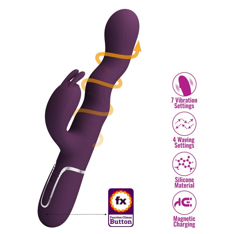 Vibratore a forma di coniglio Loursen con movimento di spinta e 7 vibrazioni, ricaricabile tramite USB, viola, immagine 4