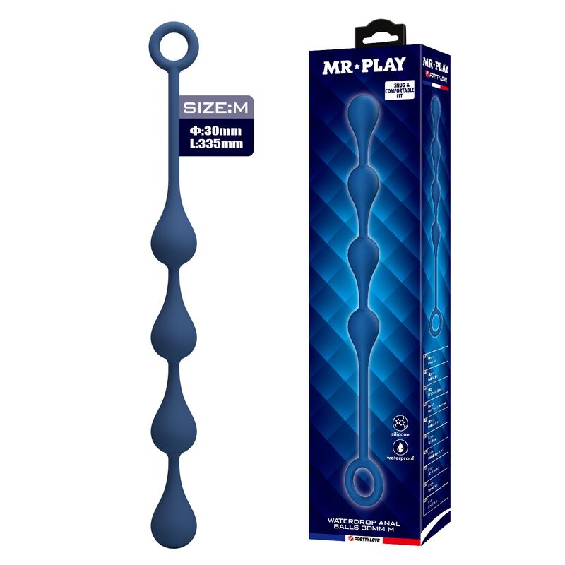 Sex toy anale perle in silicone blu taglia M 33 cm di Mr Play