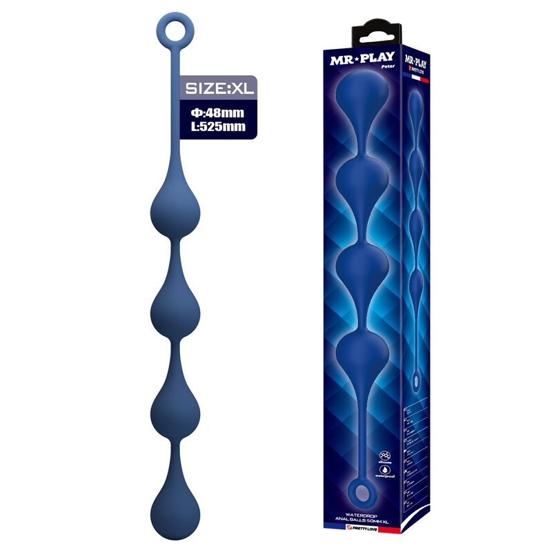 Sex toy anale perle in silicone blu taglia XL 52,5 cm di Mr Play