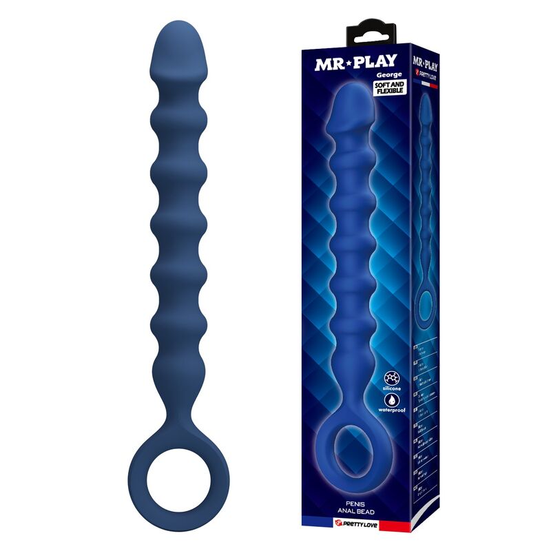 Perle anal in silicone blu e plug anal -ø- 3,4 cm - 28,5 cm di Mr Play