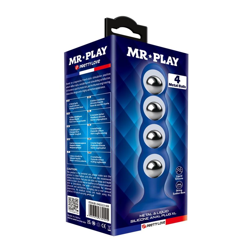 Plug anale con 4 sfere metalliche e ventosa blu di Mr Play, immagine 3