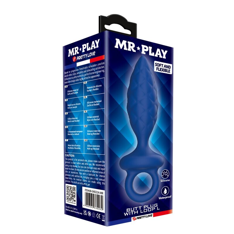 Plug anale testurizzato con anello blu L di Mr Play, immagine 3