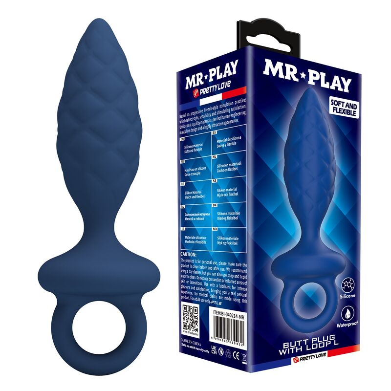 Plug anale testurizzato con anello blu L di Mr Play