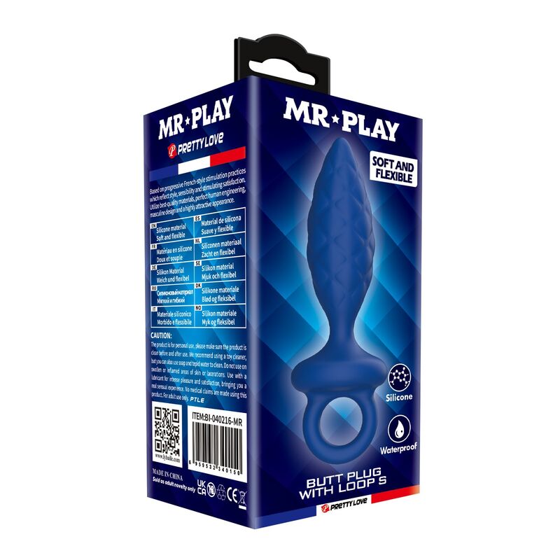 Plug anale testurizzato con anello blu S di Mr Play, immagine 3