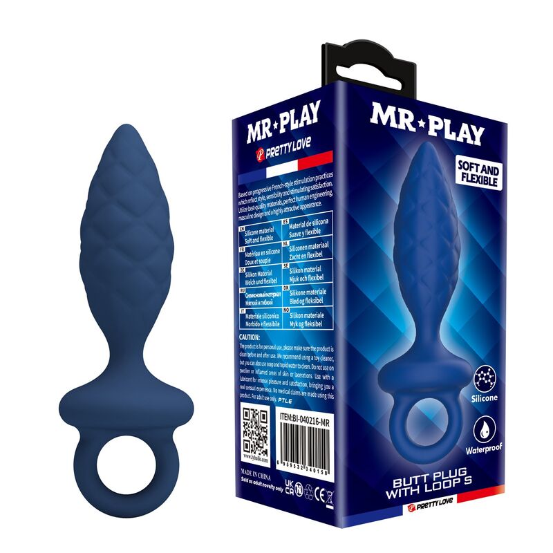 Plug anale testurizzato con anello blu S di Mr Play