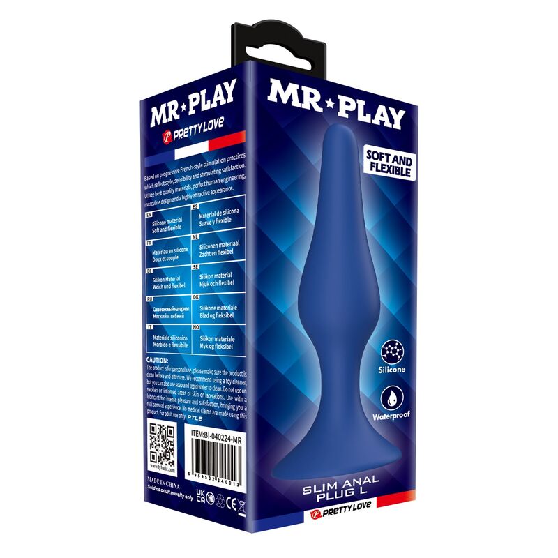 Plug anale slim in silicone blu L di Mr Play, immagine 3