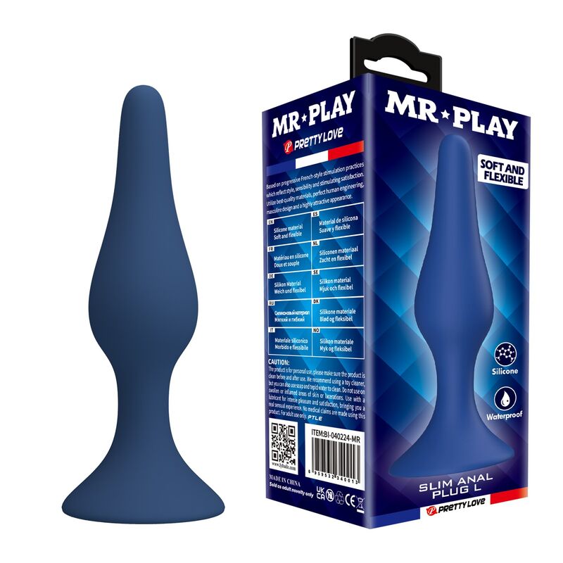 Plug anale slim in silicone blu L di Mr Play