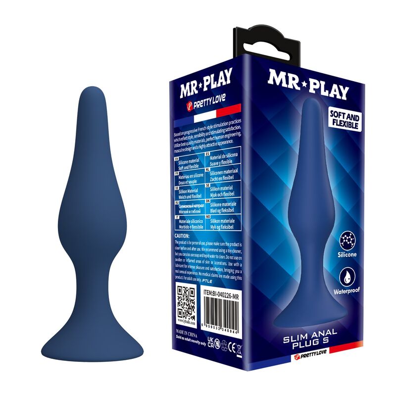 Plug anale slim in silicone blu taglia S di Mr Play