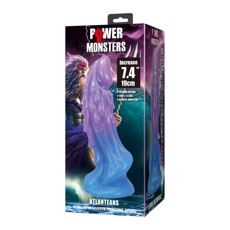 Dildo realistico Atlanteano con ventosa 19 cm Ø 5 cm blu e viola di Power Monsters, immagine 3