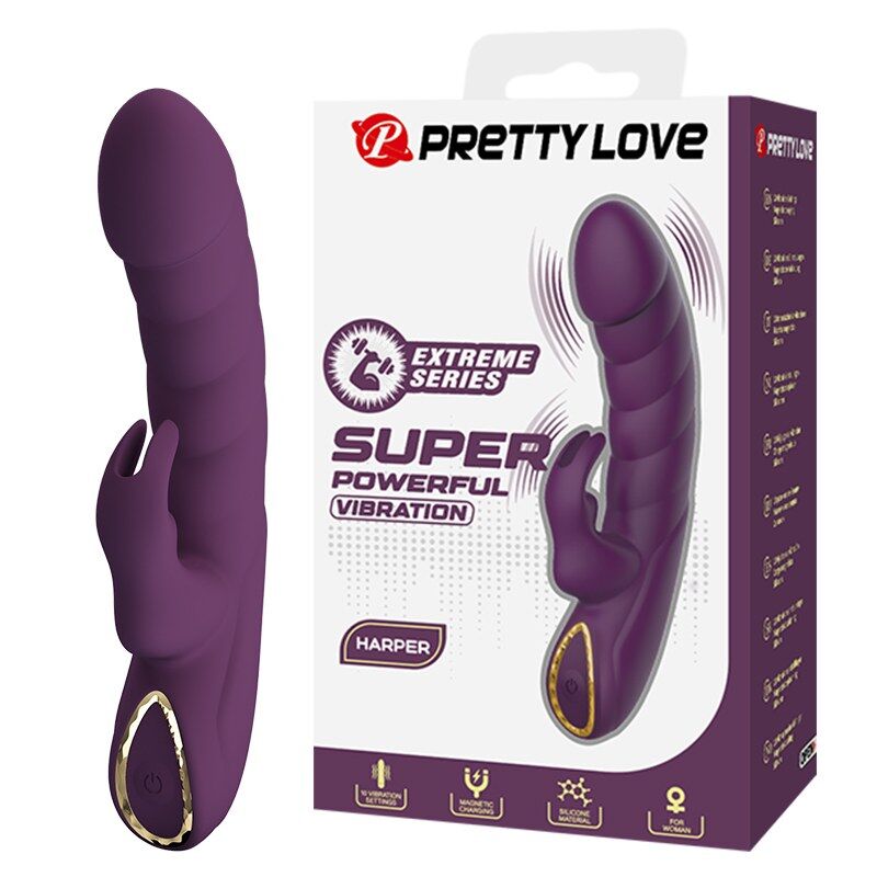 Vibratore a forma di coniglio ricaricabile Harper, 10 funzioni, viola di Pretty Love