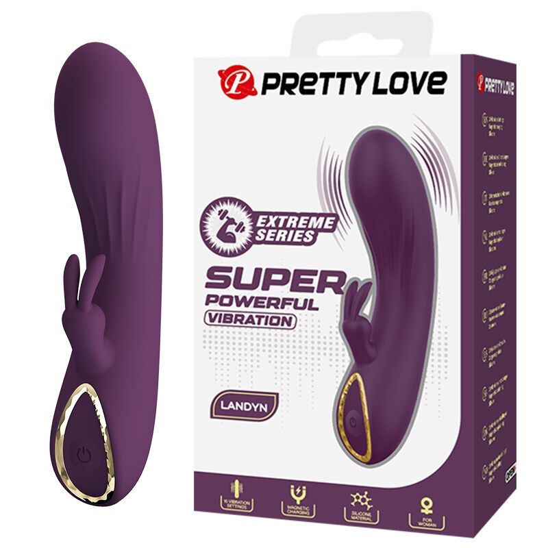 Vibratore a forma di coniglio ricaricabile Landyn, 10 funzioni, viola di Pretty Love