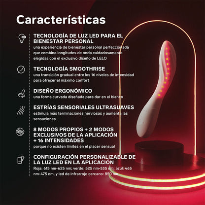 Massaggiatore intimo a luce Mona Spectra rossa ricaricabile e controllabile tramite APP di Lelo, immagine 6