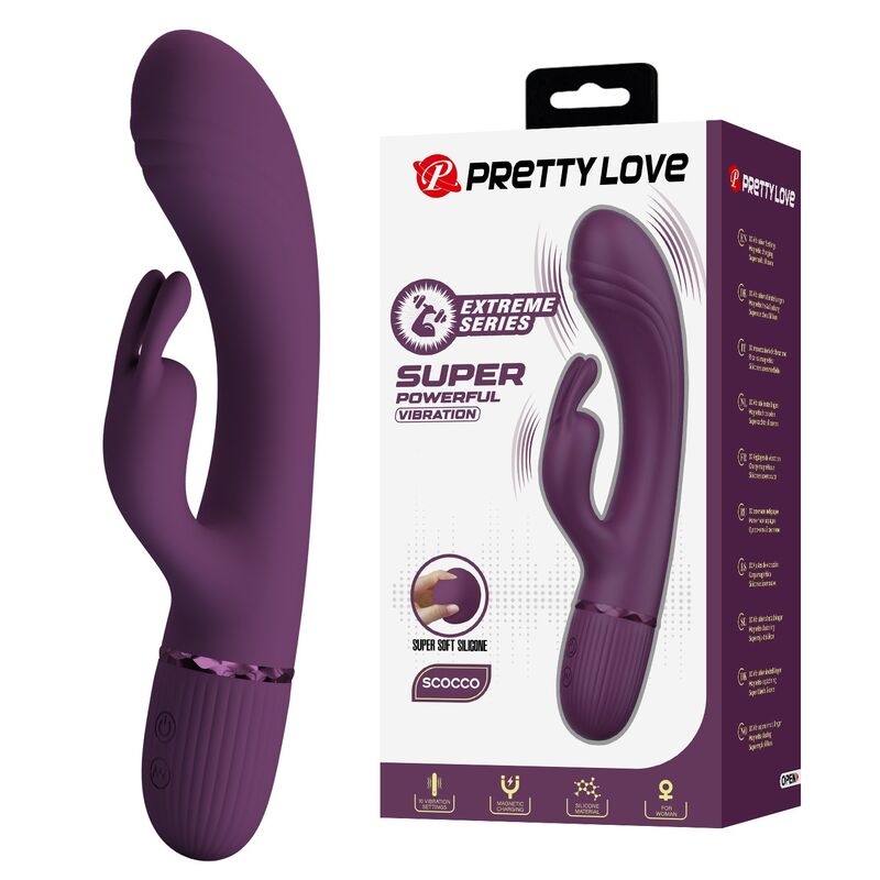 Vibratore a forma di coniglio Rocco ricaricabile 10 funzioni viola di Pretty Love