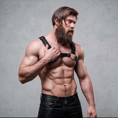 Imbracatura per il petto in ecopelle da uomo con borchie di Fetish Submissive Attitudine, immagine 3