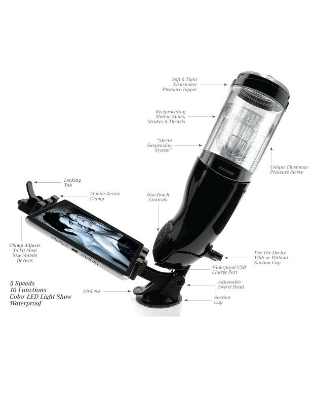 Masturbatore maschile USB pdx mega bator ano nero, immagine 11