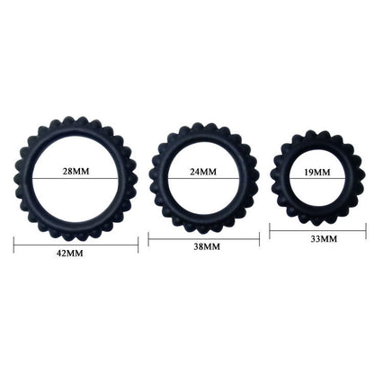 Set Titan 3 Pz anelli per il pene nero 2.8 e 2.4 e 1.9 cm di Baile, immagine 4