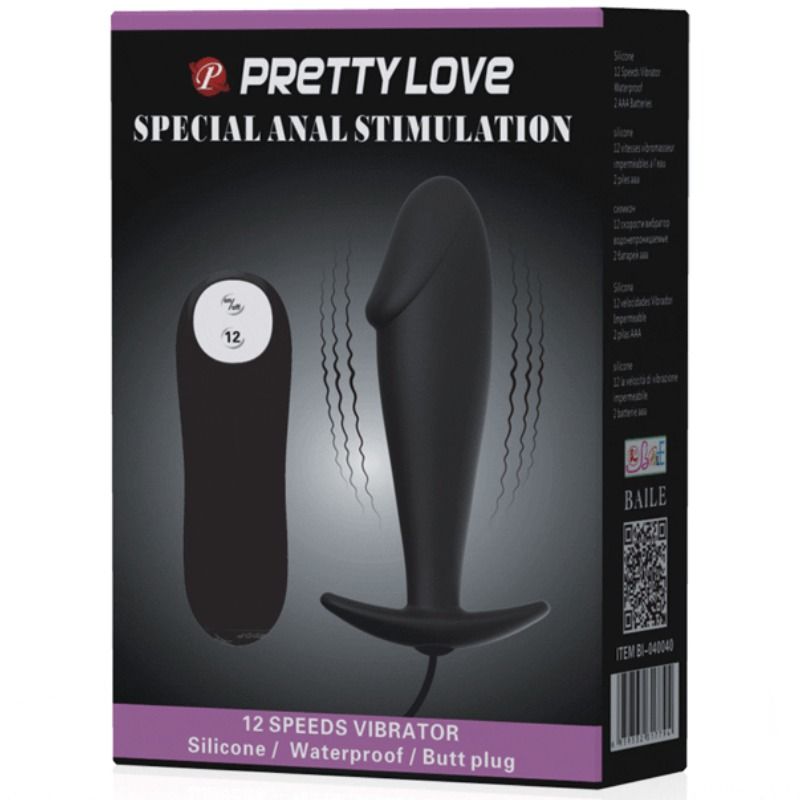 Plug anale in silicone forma del pene e 12 modalità di vibrazione nero di Pretty Love, immagine 7