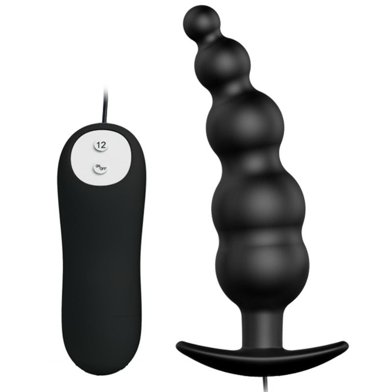 Plug anale in silicone extra stimolazione e 12 modalità di vibrazione nero di Pretty Love
