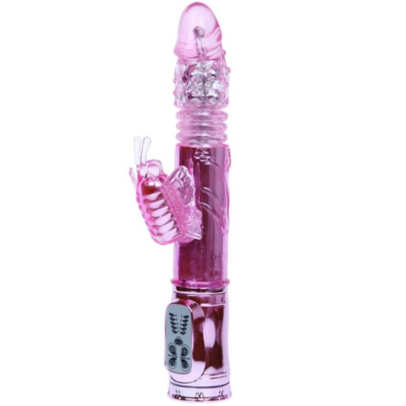 Vibratore ricaricabile con rotazione e stimolatore a farfalla pulsante di Baile