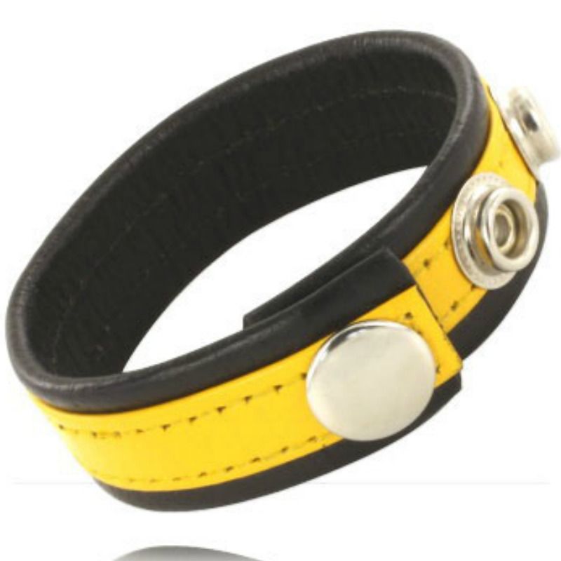 Cinturino in pelle regolabile pene Giallo-nero di Leather Body
