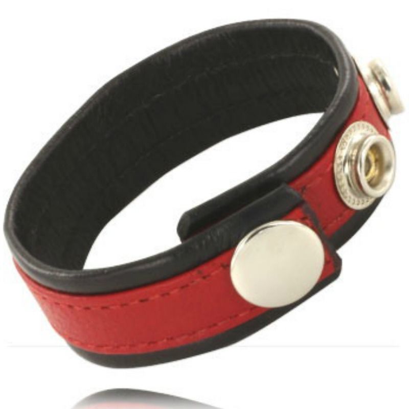 Cinturino in pelle regolabile per pene Rosso-nero di Leather Body
