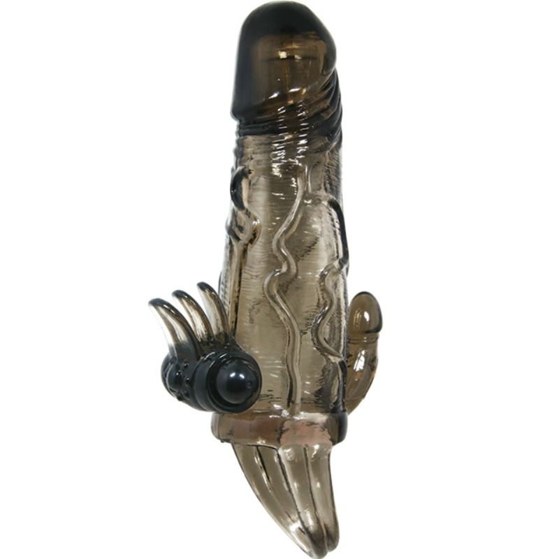 Copri pene Brave man con clit e stimolazione anale doppio bullet nero 16.5 cm di Baile