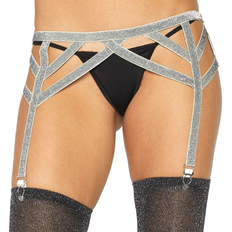 Cintura elastica in Lurex argento taglia unica di Leg Avenue