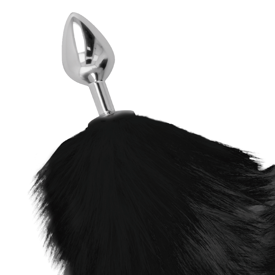 Plug anale argento 8 cm con coda nera di Darkness, immagine 3