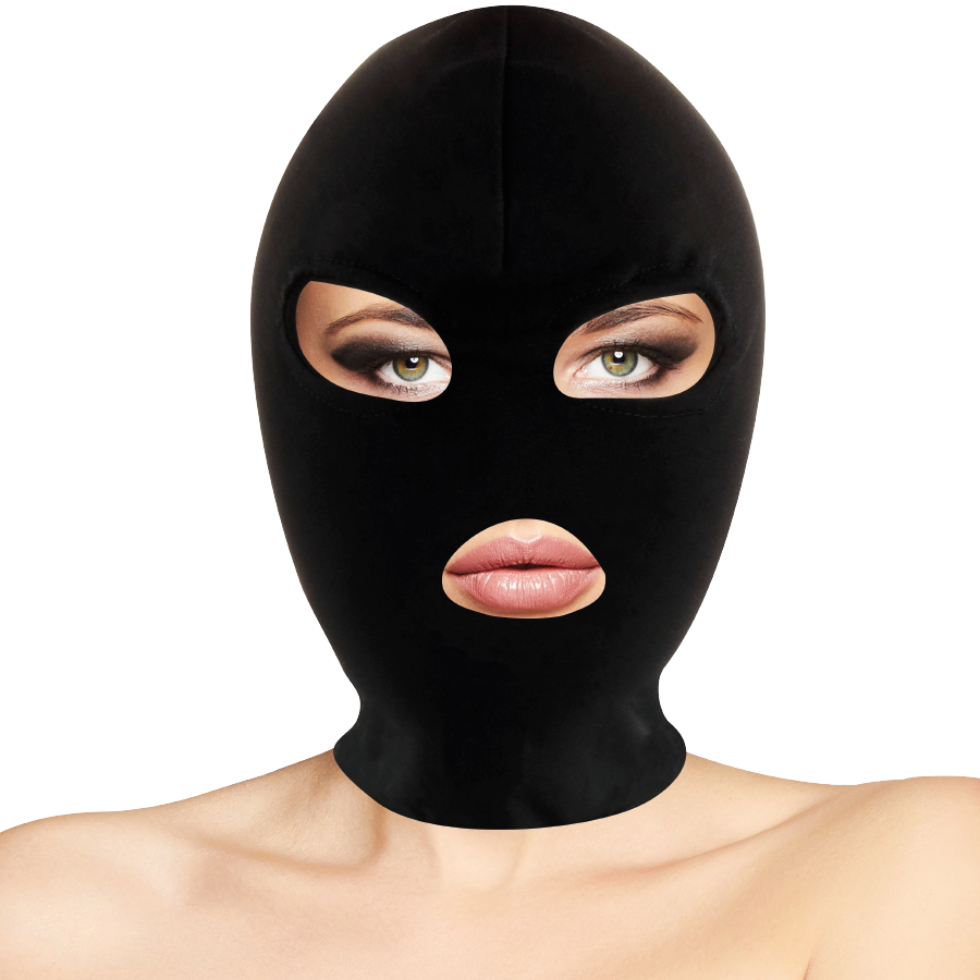 Maschera di sottomissione BDSM bocca e occhi nera di Darkness, immagine 2