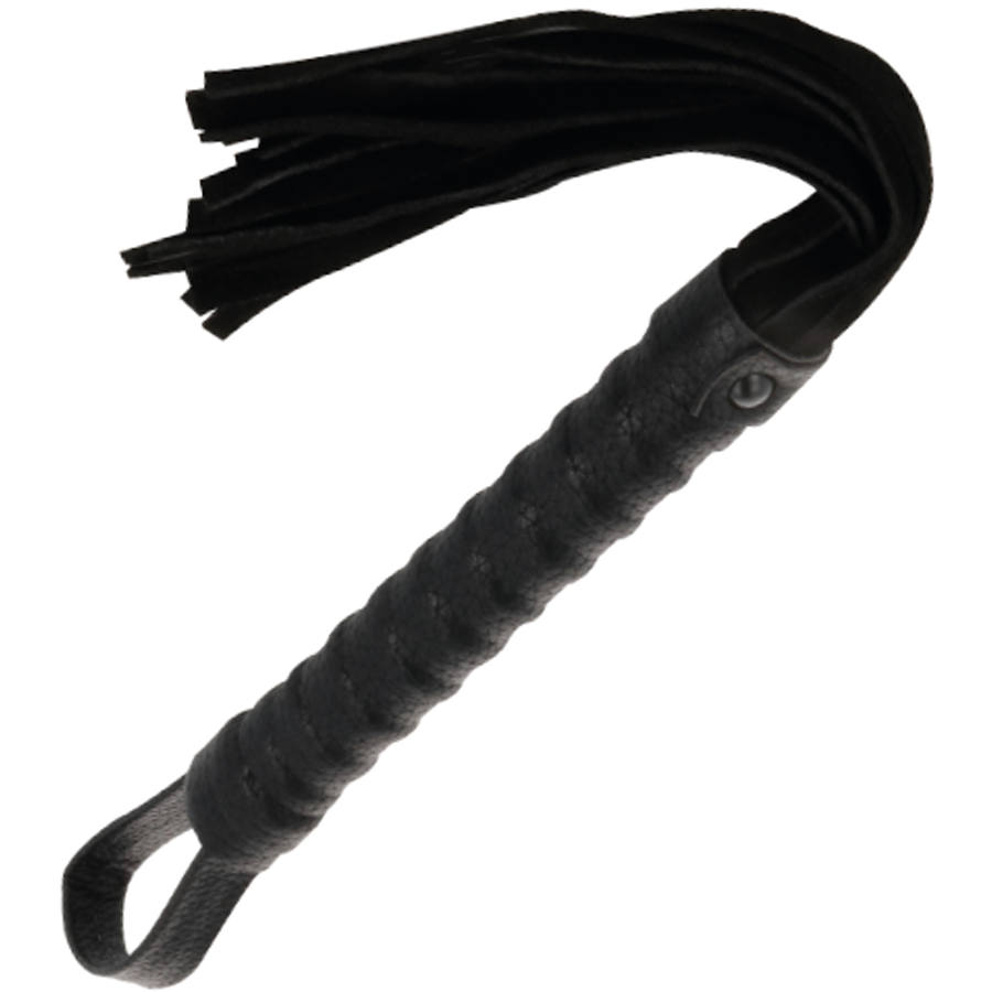Frusta bondage nera con manico in pelle di Darkness
