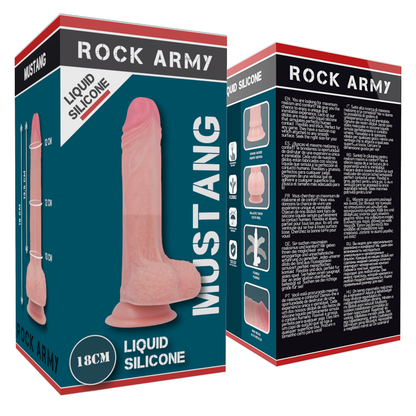 Dildo liquid silicone premium Mustang realistico 18 cm Ø 4.14 cm di Rockarmy, immagine 7