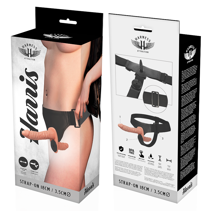 Dildo Harris doppia penetrazione con vibrazione 18 cm Ø 3.5 cm di Harness Attraction, immagine 6