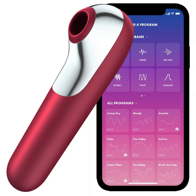 Vibratore e ventosa dual love con aria pulsata rosso di Satisfyer